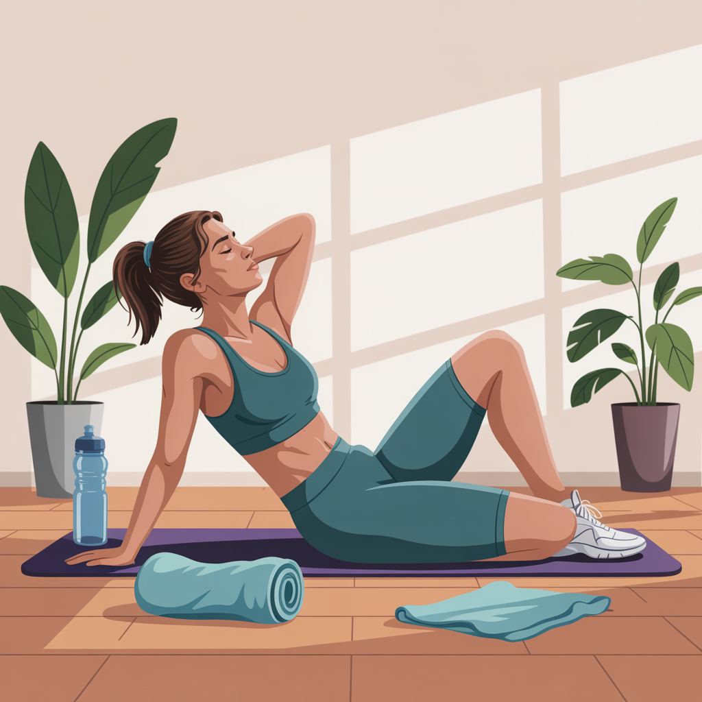 illustration of female athlete resting after exercise